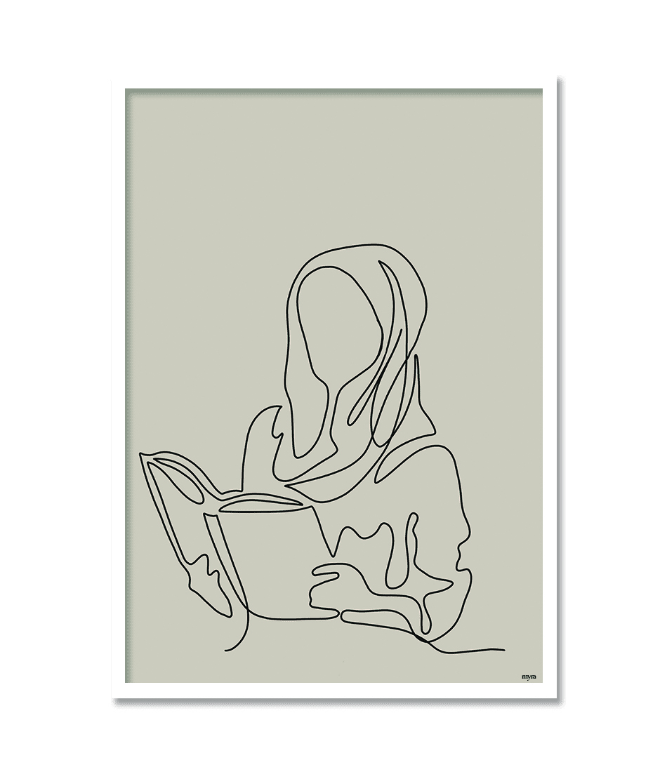 Reading Quran Line Art 