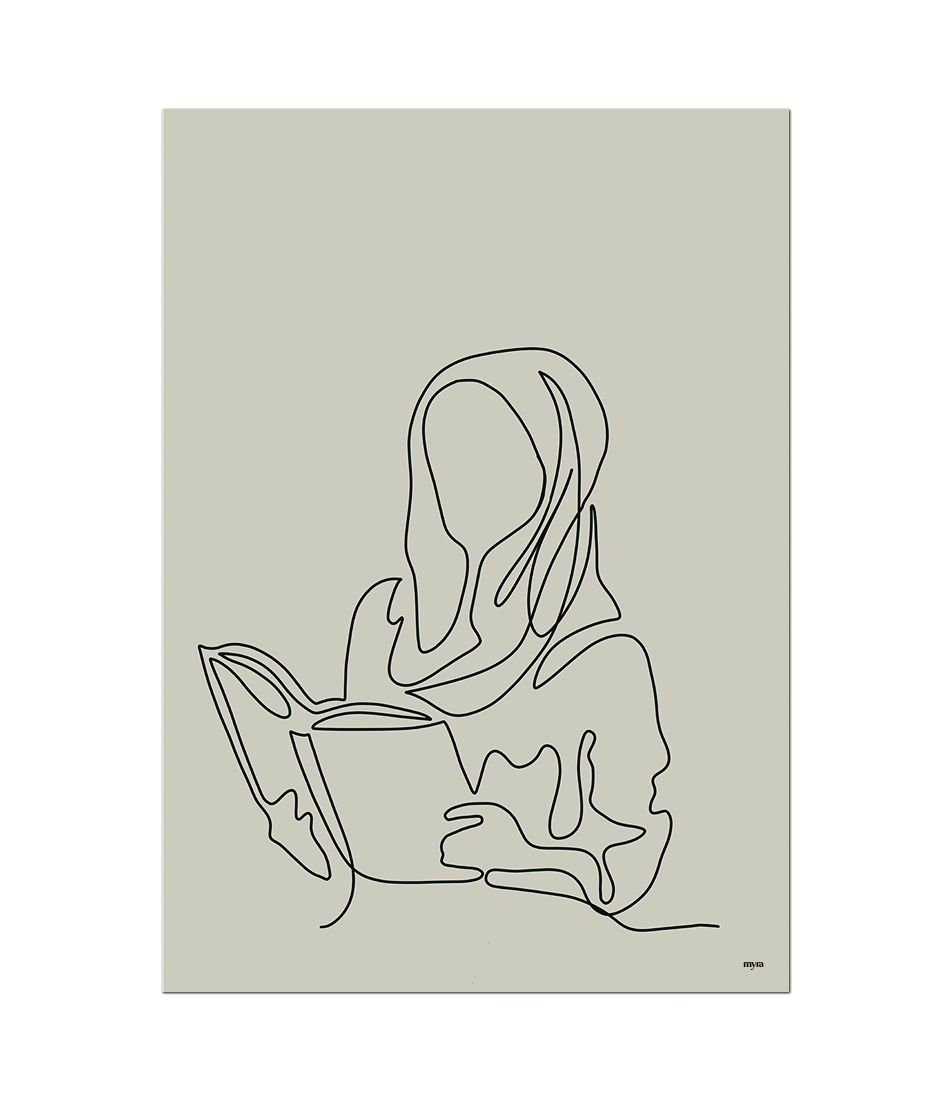 Reading Quran Line Art 