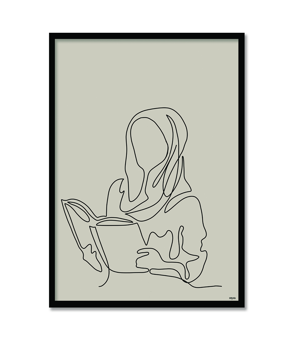 Reading Quran Line Art 